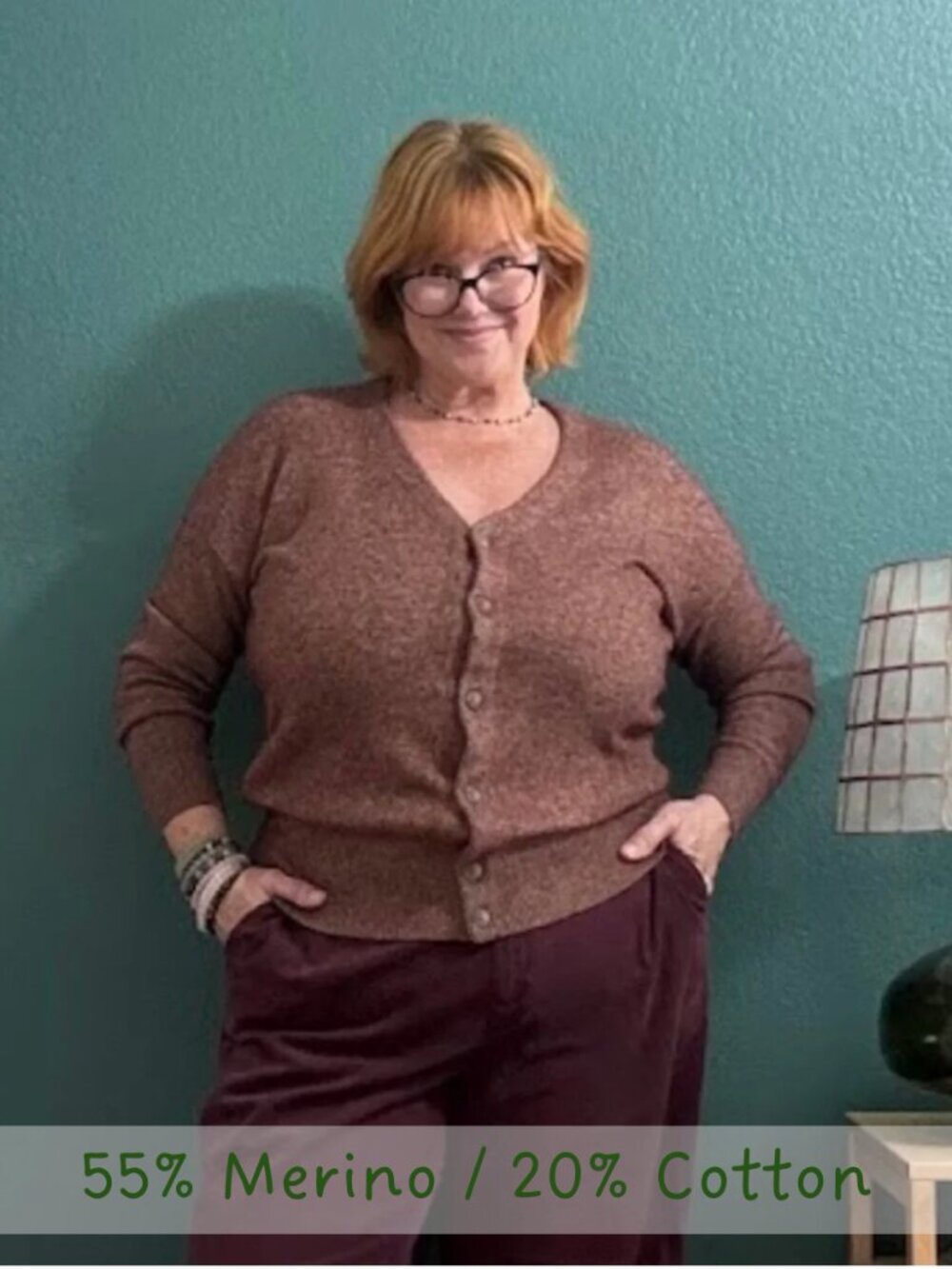 Madewell Merino Wool Blend V-Neck Cardigan Dark Rose / Burgundy Heather - L